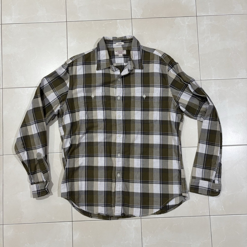 Wallace & Barnes Flannel Shirt Men's Large Classic Plaid Green Brown Preppy